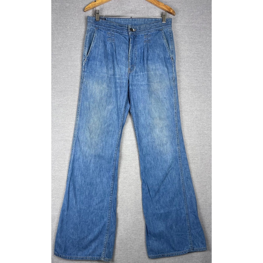 Vintage Levis Fresh Produce Wide Leg Flare Jeans Peace Sign‎ Graphic Blue 30x33 - Picture 2 of 8